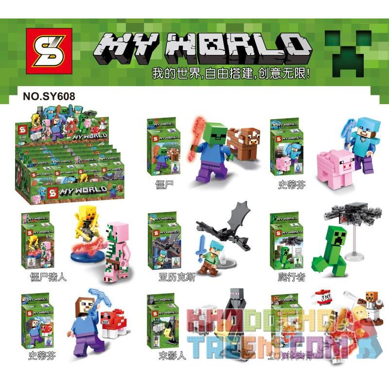 SHENG YUAN SY SY608 non  8 NHÂN VẬT NHỎ bộ đồ chơi xếp lắp ráp ghép mô hình Minecraft MY WORLD Game Xây Dựng