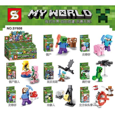 SHENG YUAN SY SY608 non  8 NHÂN VẬT NHỎ bộ đồ chơi xếp lắp ráp ghép mô hình Minecraft MY WORLD Game Xây Dựng