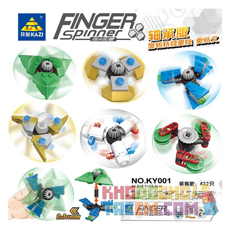 Kazi KY001 non  PHIÊN BẢN VÒNG BI ĐẦU NGÓN TAY 6 MẪU bộ đồ chơi xếp lắp ráp ghép mô hình FINGER SPINNER 140 khối
