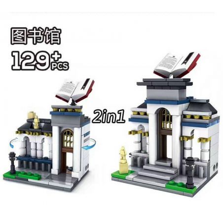 Kazi KY5002 5002 non  THƯ VIỆN 2IN1 bộ đồ chơi xếp lắp ráp ghép mô hình Mini Modular ARCHITECTURE LIBRARY Đường Phố Thu Nhỏ 129 khối