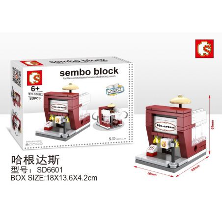 SEMBO WEKKI VIGGI SD6601 6601 non  CỬA HÀNG KEM HAAGEN-DAZS bộ đồ chơi xếp lắp ráp ghép mô hình Mini Modular SEMBO BLOCK HAAGENDAZS ICE-CREAM Đường Phố Thu Nhỏ 80 khối