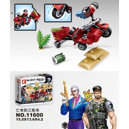 SEMBO 11600 non  XE BA BÁNH TUYỆT VỌNG bộ đồ chơi xếp lắp ráp ghép mô hình Black Gold Cuộc Chiến Vàng Đen 67 khối