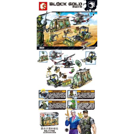 SHENG YUAN SY 11706 non  TẤN CÔNG VÀO TRẠM TIẾP TẾ SA MẠC bộ đồ chơi xếp lắp ráp ghép mô hình Black Gold Cuộc Chiến Vàng Đen 325 khối