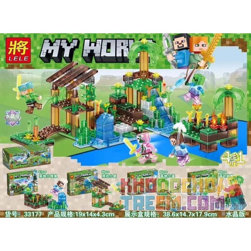 LELE 33177 non  PHIÊN BẢN PHA LÊ CỦA HIỆN TRƯỜNG 4 LOẠI RUỘNG RAU ĐÀI PHUN NƯỚC NHỎ SÂN BÊN HỒ BƠI LẠCH CAO NGUYÊN CÂU CÁ TRÊN SÔNG bộ đồ chơi xếp lắp ráp ghép mô hình Minecraft MY WORLD Game Xây Dựng 257 khối