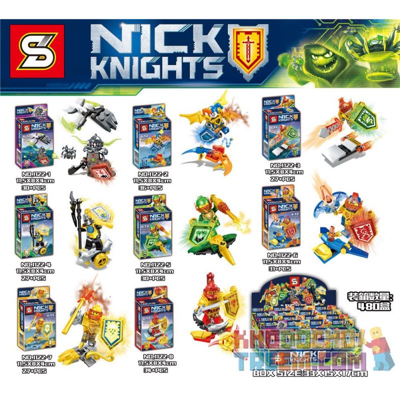 SHENG YUAN SY 1122 non  ELEMENTAL KNIGHT SERIES MINIFIGURES 8 LOẠI bộ đồ chơi xếp lắp ráp ghép mô hình Nexo Knights NICK KNIGHTS Hiệp Sỹ Nexo 242 khối