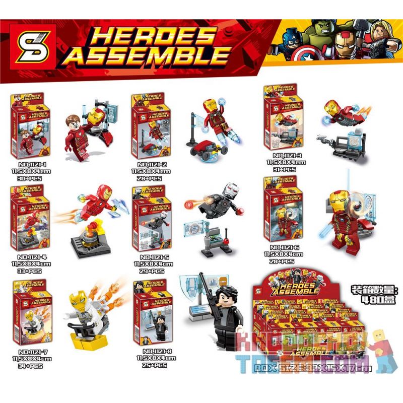 SHENG YUAN SY 1121 non  AVENGERS IRON MAN 8 bộ đồ chơi xếp lắp ráp ghép mô hình Super Heroes HEROES ASSEMBLE Siêu Nhân Anh Hùng 238 khối