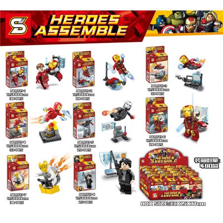 SHENG YUAN SY 1121 non  AVENGERS IRON MAN 8 bộ đồ chơi xếp lắp ráp ghép mô hình Super Heroes HEROES ASSEMBLE Siêu Nhân Anh Hùng 238 khối