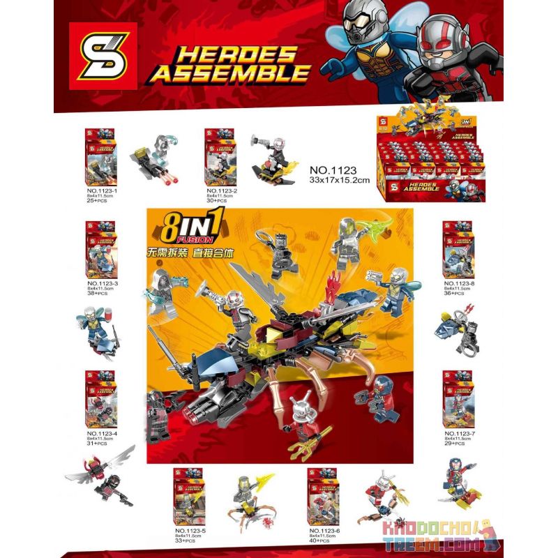 SHENG YUAN SY 1123 non  8 NHÂN VẬT ANT-MAN THU NHỎ bộ đồ chơi xếp lắp ráp ghép mô hình Super Heroes HEROES ASSEMBLE Siêu Nhân Anh Hùng 262 khối