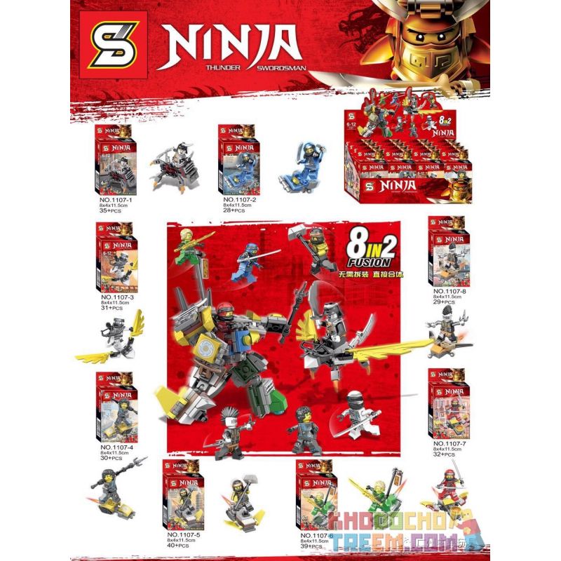 SHENG YUAN SY 1107 non  NINJA MINIFIGURES 8 LOẠI 8IN2 FUSION bộ đồ chơi xếp lắp ráp ghép mô hình The  Ninjago Movie NINJA THUNDER SWORDSMAN Ninja Lốc Xoáy 264 khối