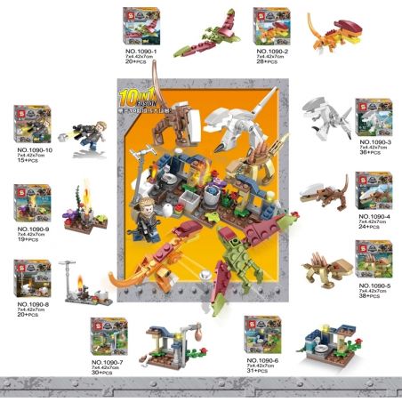 SHENG YUAN SY 1090 non  10 CẢNH NHỎ bộ đồ chơi xếp lắp ráp ghép mô hình Jurassic World Thế Giới Khủng Long 261 khối