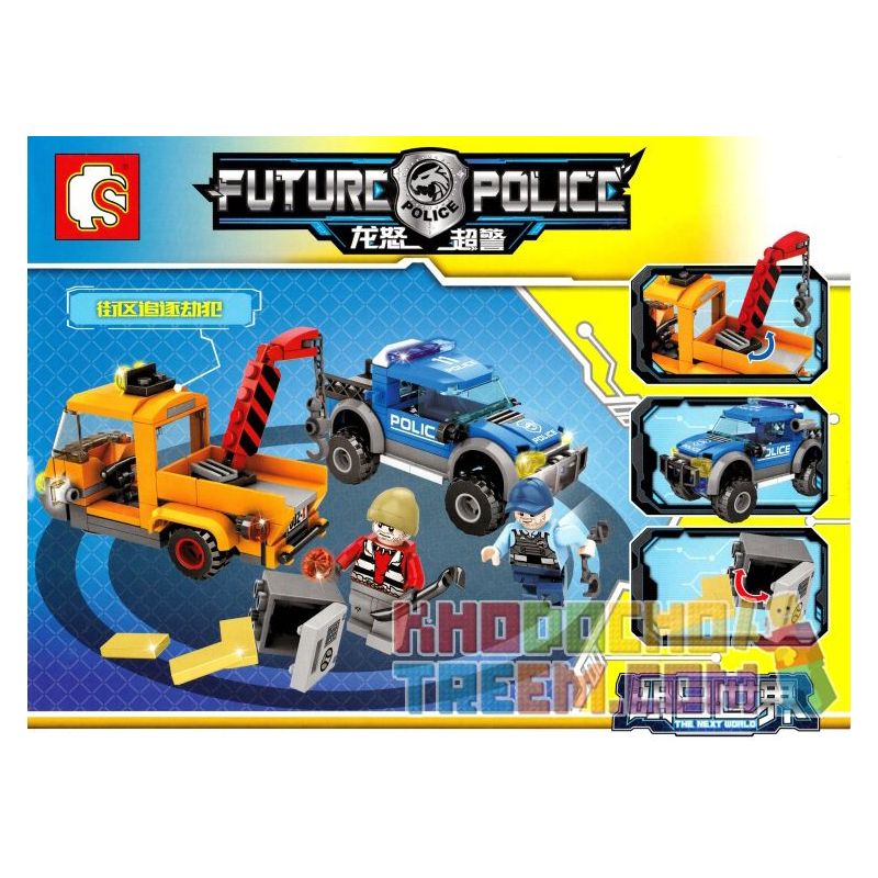 SHENG YUAN SY 602011 non  CHẶN ĐUỔI BỌN CƯỚP bộ đồ chơi xếp lắp ráp ghép mô hình Future Police Cảnh Sát Tương Lai 179 khối