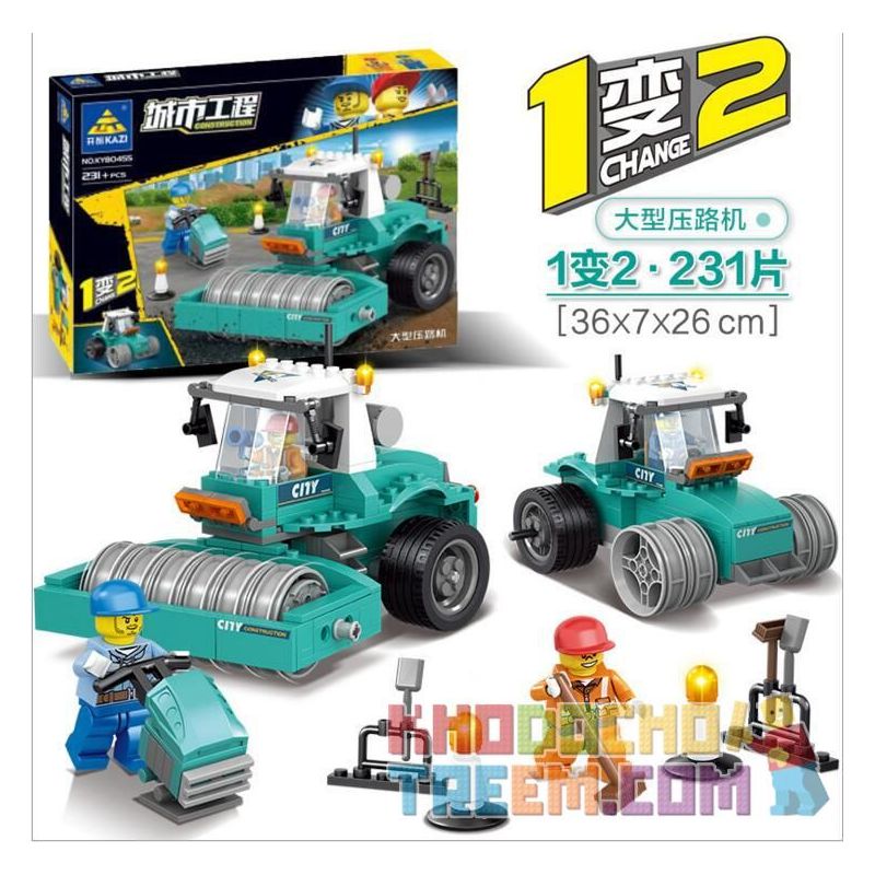 Kazi KY90455 90455 non  MÁY KÉO HẠNG NHẸ LU ĐƯỜNG LỚN bộ đồ chơi xếp lắp ráp ghép mô hình City CONSTRUCTION Thành Phố 231 khối