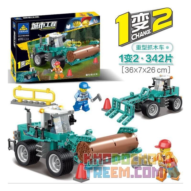 Kazi KY90456 90456 non  MÁY ỦI LỚN LẤY GỖ NẶNG bộ đồ chơi xếp lắp ráp ghép mô hình City CONSTRUCTION Thành Phố 270 khối