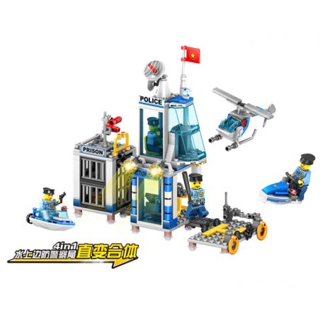 Kazi KY67255 67255 non  WATER FRONTIER POLICE STATION 4IN1 BIẾN THỂ THẲNG bộ đồ chơi xếp lắp ráp ghép mô hình CITY POLICE Cảnh Sát