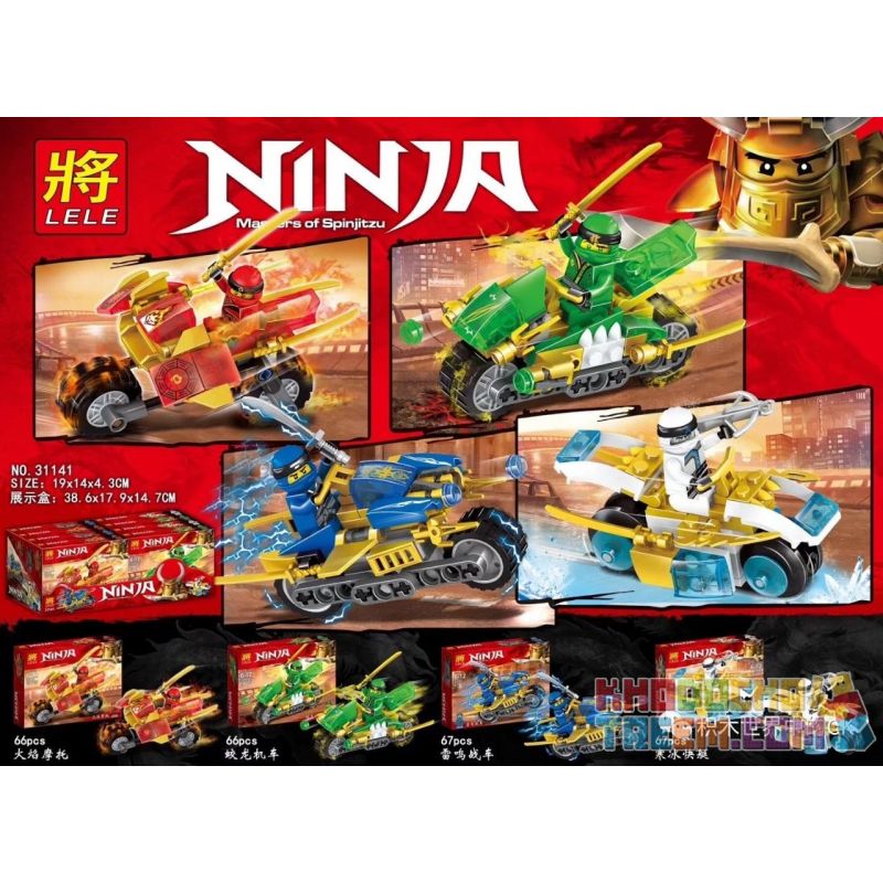 LELE 31141 non  NINJA MOTORS 4 LOẠI FLAME DRAGON THUNDER ICE bộ đồ chơi xếp lắp ráp ghép mô hình The  Ninjago Movie NINJA MASTERS OF SPINJITZU Ninja Lốc Xoáy 255 khối