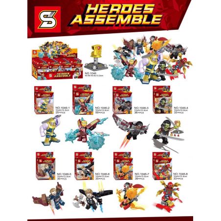 SHENG YUAN SY 1046 non  8 NHÂN VẬT NHỎ CỦA AVENGERS bộ đồ chơi xếp lắp ráp ghép mô hình Super Heroes HEROES ASSEMBLE Siêu Nhân Anh Hùng 295 khối