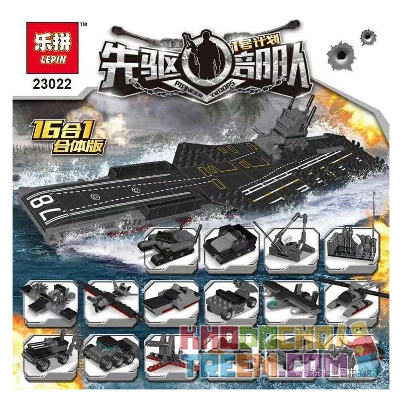 LEPIN 23022 non  KẾ HOẠCH 1 PHIÊN BẢN KẾT HỢP 16 TRONG TÀU SÂN BAY CỦA LỰC LƯỢNG TIÊN PHONG bộ đồ chơi xếp lắp ráp ghép mô hình PIONEER TROOPS