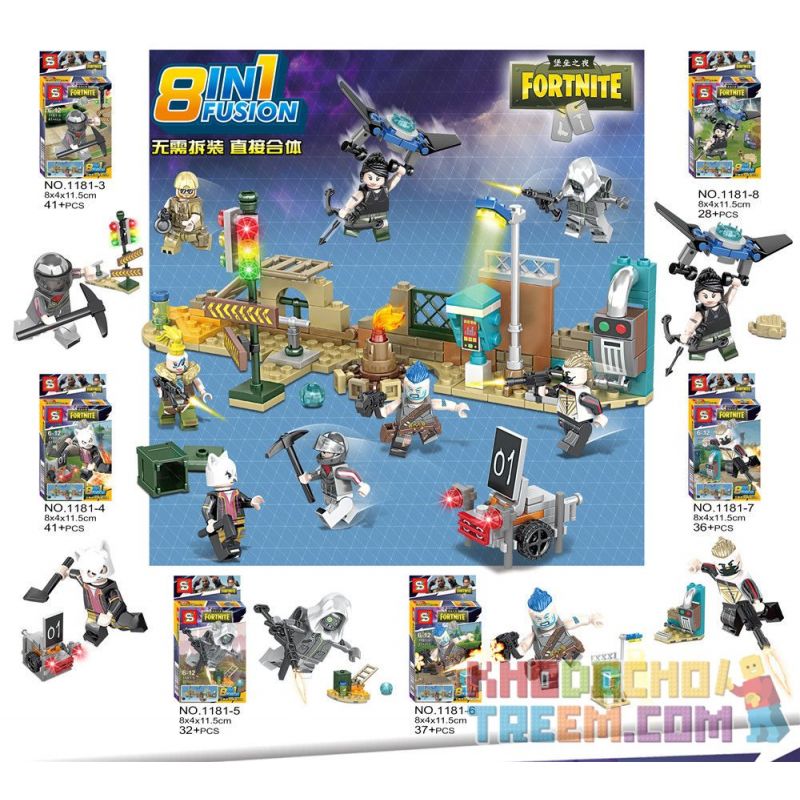 SHENG YUAN SY 1181 non  FORTNITE MINIFIGURE 8 MÔ HÌNH bộ đồ chơi xếp lắp ráp ghép mô hình Fornite Bắn Súng 278 khối