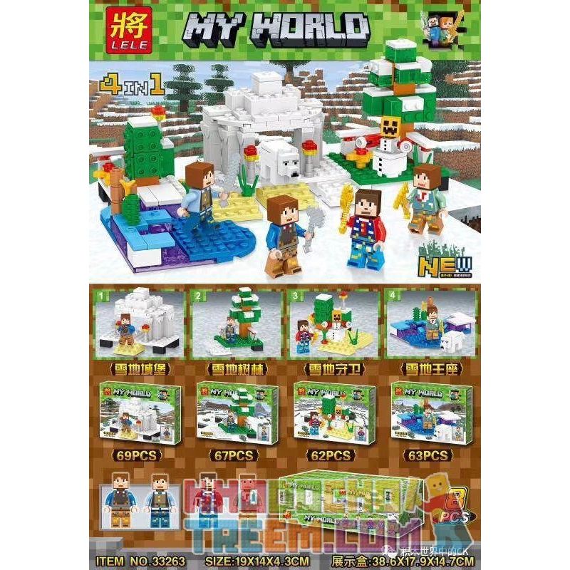 LELE 33263 non  CẢNH 4 KIỂU LÂU ĐÀI TUYẾT RỪNG NGƯỜI BẢO VỆ NGAI VÀNG bộ đồ chơi xếp lắp ráp ghép mô hình Minecraft MY WORLD Game Xây Dựng 261 khối