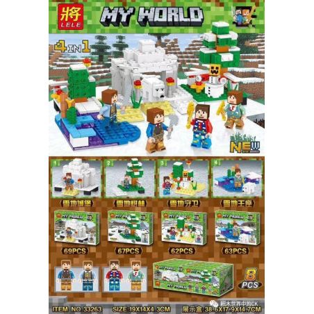 LELE 33263 non  CẢNH 4 KIỂU LÂU ĐÀI TUYẾT RỪNG NGƯỜI BẢO VỆ NGAI VÀNG bộ đồ chơi xếp lắp ráp ghép mô hình Minecraft MY WORLD Game Xây Dựng 261 khối