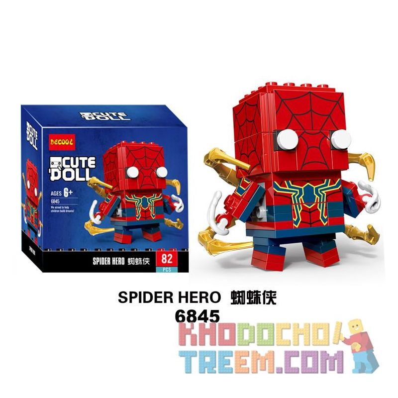 JISI 6845 non  NGƯỜI NHỆN bộ đồ chơi xếp lắp ráp ghép mô hình Brickheadz SPIDER HERO Nhân Vật Đầu To 82 khối