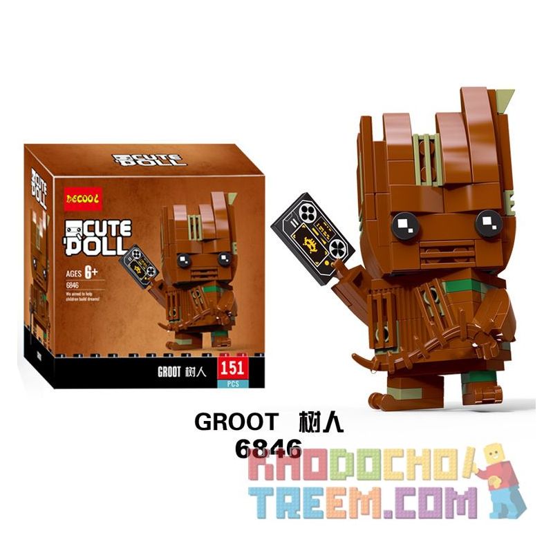 JISI 6846 non  VỮA bộ đồ chơi xếp lắp ráp ghép mô hình Brickheadz GROOT Nhân Vật Đầu To 151 khối