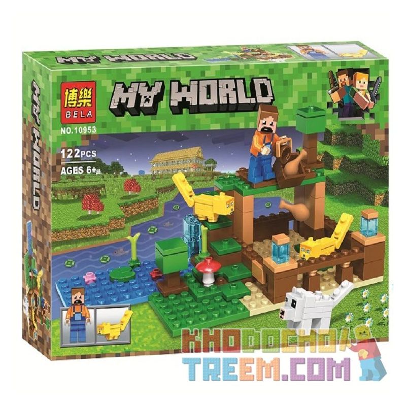 Bela 10953 Lari 10953 non  CẢNH NHỎ bộ đồ chơi xếp lắp ráp ghép mô hình Minecraft MY WORLD Game Xây Dựng 122 khối