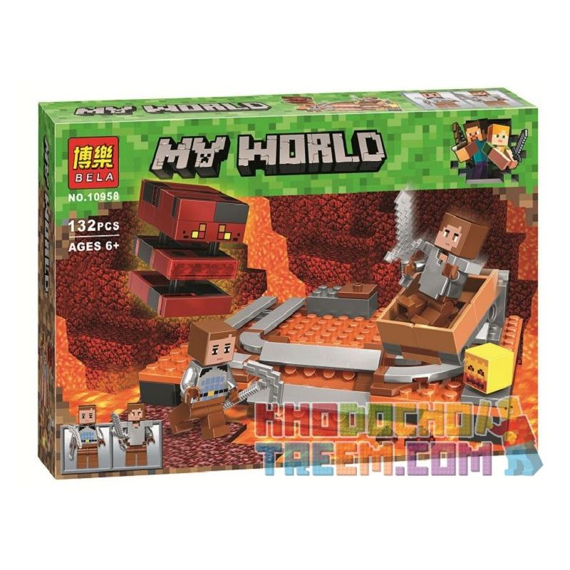 Bela 10958 Lari 10958 non  CẢNH NHỎ bộ đồ chơi xếp lắp ráp ghép mô hình Minecraft MY WORLD Game Xây Dựng 132 khối
