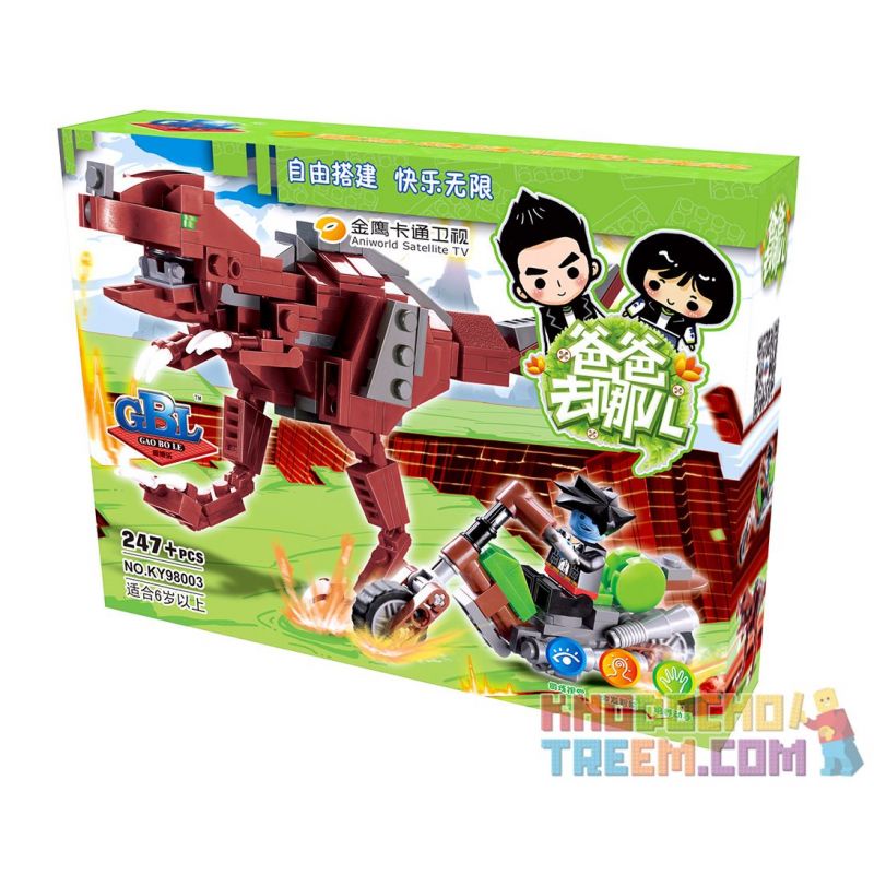 Kazi KY98003 98003 non  KHỦNG LONG BẠO CHÚA ĐỎ VÀ XE MÁY bộ đồ chơi xếp lắp ráp ghép mô hình Jurassic World Thế Giới Khủng Long 247 khối