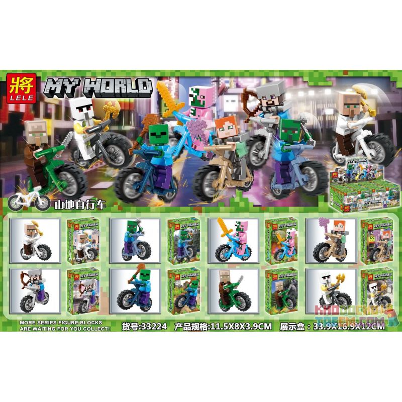 LELE 33224 non  8 MINIFIGURES XE ĐẠP LEO NÚI bộ đồ chơi xếp lắp ráp ghép mô hình Minecraft MY WORLD Game Xây Dựng