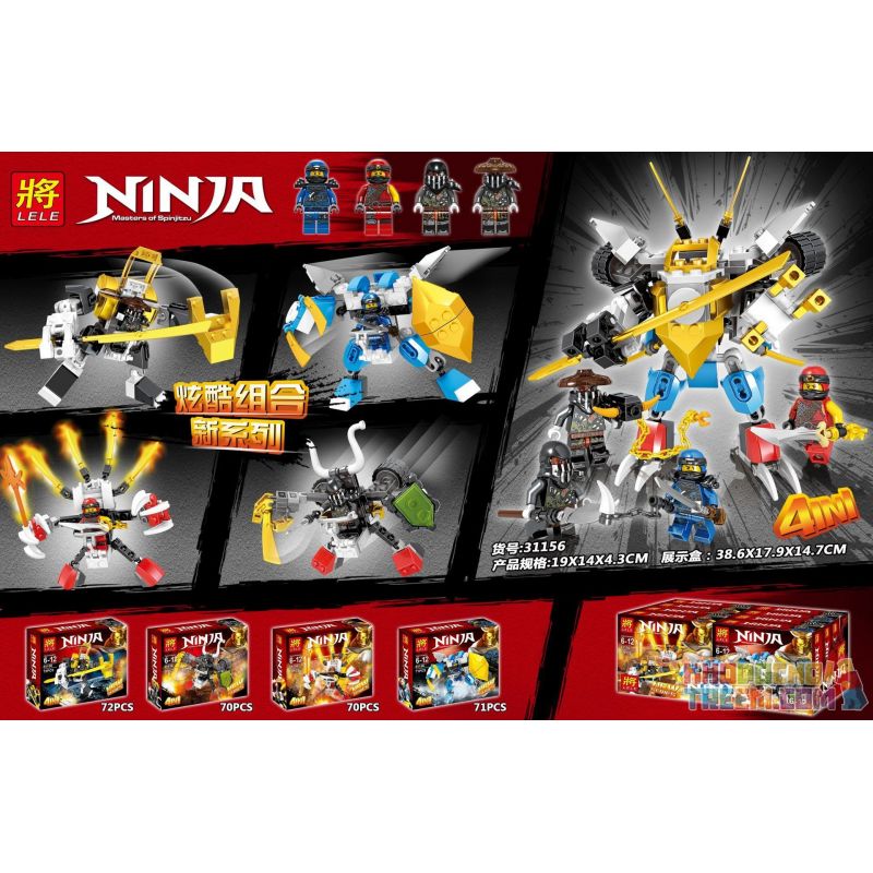 LELE 31156 non  4 BỘ ĐỒ NINJA bộ đồ chơi xếp lắp ráp ghép mô hình The  Ninjago Movie NINJA MASTERS OF SPINJITZU Ninja Lốc Xoáy 283 khối