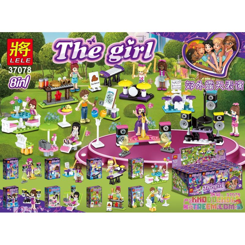 LELE 37078 non  BIỂU DIỄN NGOÀI TRỜI Ở NGOẠI Ô 8 CẢNH NHỎ bộ đồ chơi xếp lắp ráp ghép mô hình  THE GIRL Các Bạn Gái
