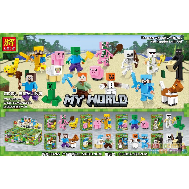 LELE 33265 non  8 LOẠI NHÂN VẬT NHỎ VÀ ĐỘNG bộ đồ chơi xếp lắp ráp ghép mô hình Minecraft MY WORLD Game Xây Dựng