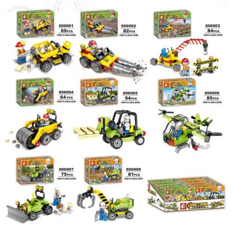 SHENG YUAN SY 606001 606002 606003 606004 606005 606006 606007 606008 non  XE CÔNG BINH 8 LOẠI BEN NHỎ MÁY KHOAN CẨU DI ĐỘNG LU NÂNG ỦI GIẬT bộ đồ chơi xếp lắp ráp ghép mô hình Build Team BUILDTEAM Đội Xây Dựng 634 khối