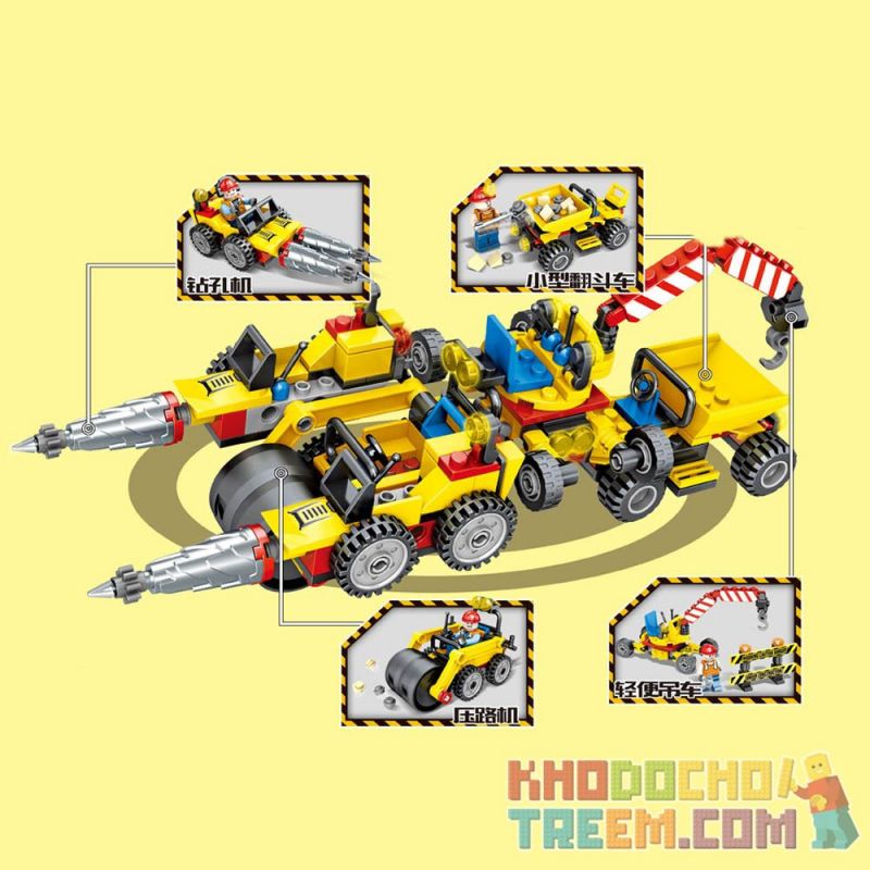 SHENG YUAN SY 606001 606002 606003 606004 606005 606006 606007 606008 non  XE CÔNG BINH 8 LOẠI BEN NHỎ MÁY KHOAN CẨU DI ĐỘNG LU NÂNG ỦI GIẬT bộ đồ chơi xếp lắp ráp ghép mô hình Build Team BUILDTEAM Đội Xây Dựng 634 khối