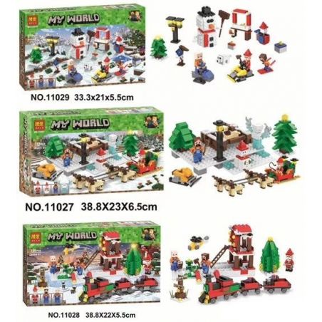 Bela 11027 11028 11029 Lari 11027 11028 11029 non  3 CẢNH GIÁNG SINH MÙA ĐÔNG bộ đồ chơi xếp lắp ráp ghép mô hình Minecraft MY WORLD Game Xây Dựng