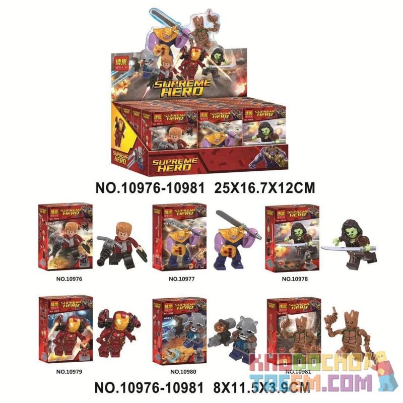 Bela 10976 10977 10978 10979 10980 10981 Lari 10976 10977 10978 10979 10980 10981 non  GALAXY GUARDS 6 MÔ HÌNH bộ đồ chơi xếp lắp ráp ghép mô hình Super Heroes SUPREME HERO Siêu Nhân Anh Hùng