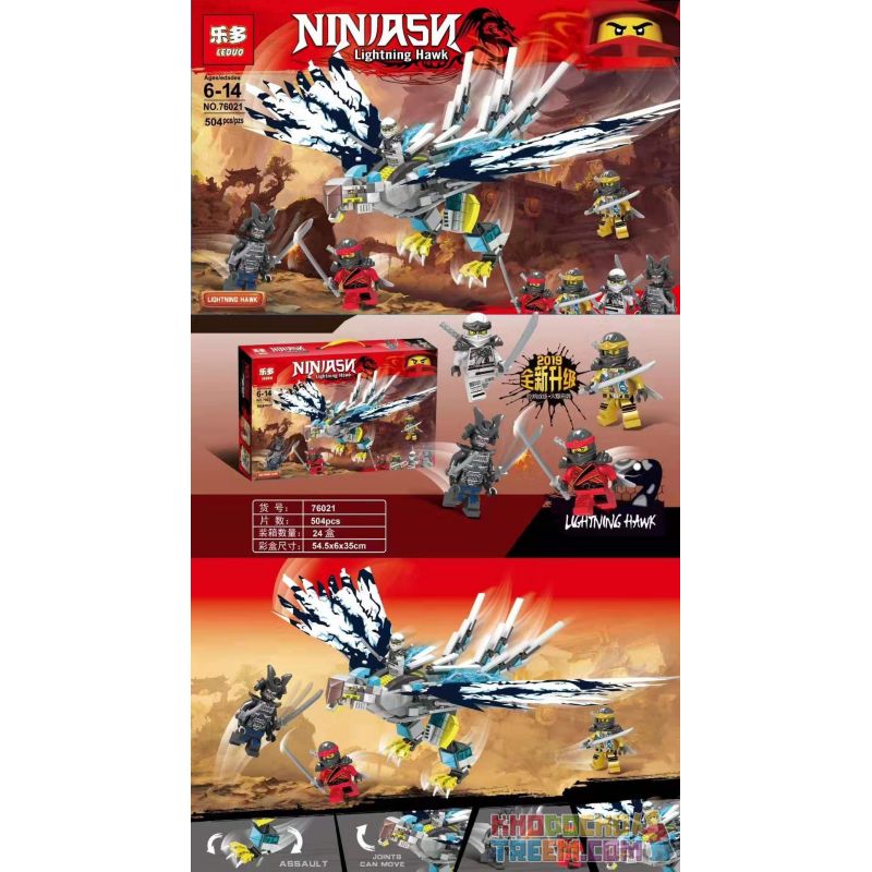 LEDUO 76021 non  ĐẠI BÀNG TIA CHỚP NINJA bộ đồ chơi xếp lắp ráp ghép mô hình The  Ninjago Movie NINJASN LIGHTING HAWK Ninja Lốc Xoáy 504 khối