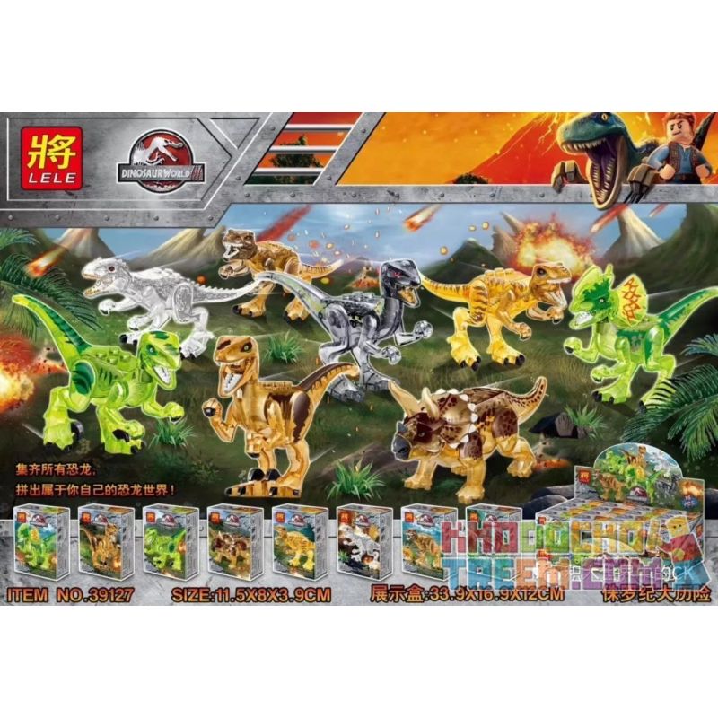 LELE 39127 non  CUỘC PHIÊU LƯU KỶ JURA 8 CON KHỦNG LONG bộ đồ chơi xếp lắp ráp ghép mô hình Dino DINOSAUR WORLD