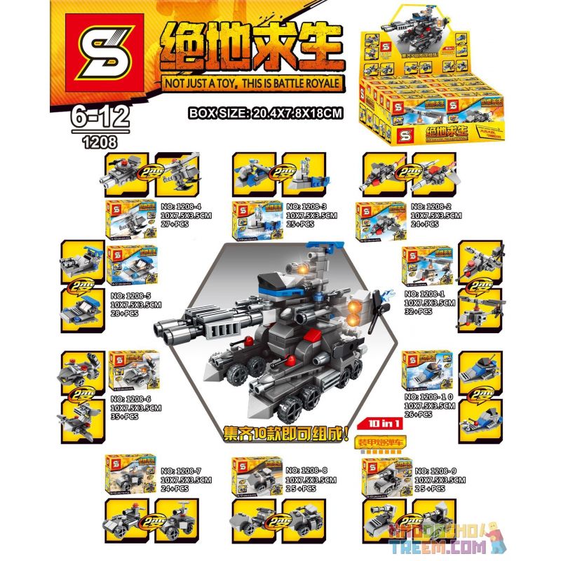 SHENG YUAN SY 1208 non  VŨ KHÍ CỦA PLAYERUNKNOWN'S BATTLEGROUNDS CÓ THỂ BAO GỒM 10 XE BẮN ĐẠN PHÁO BỌC THÉP bộ đồ chơi xếp lắp ráp ghép mô hình Pubg Battlegrounds Bắn Súng 271 khối