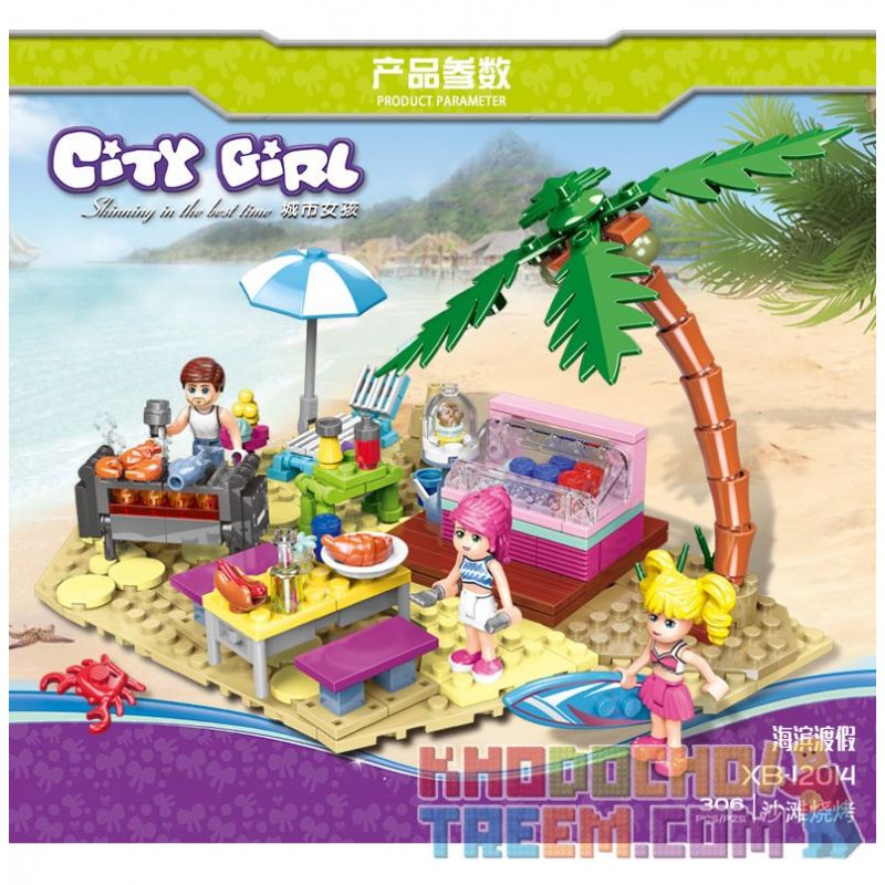 XINGBAO XB-12014 12014 XB12014 non  BBQ BÃI BIỂN bộ đồ chơi xếp lắp ráp ghép mô hình City Girl CITYGIRL BEACH BARBECUE Thành Phố Con Gái 194 khối