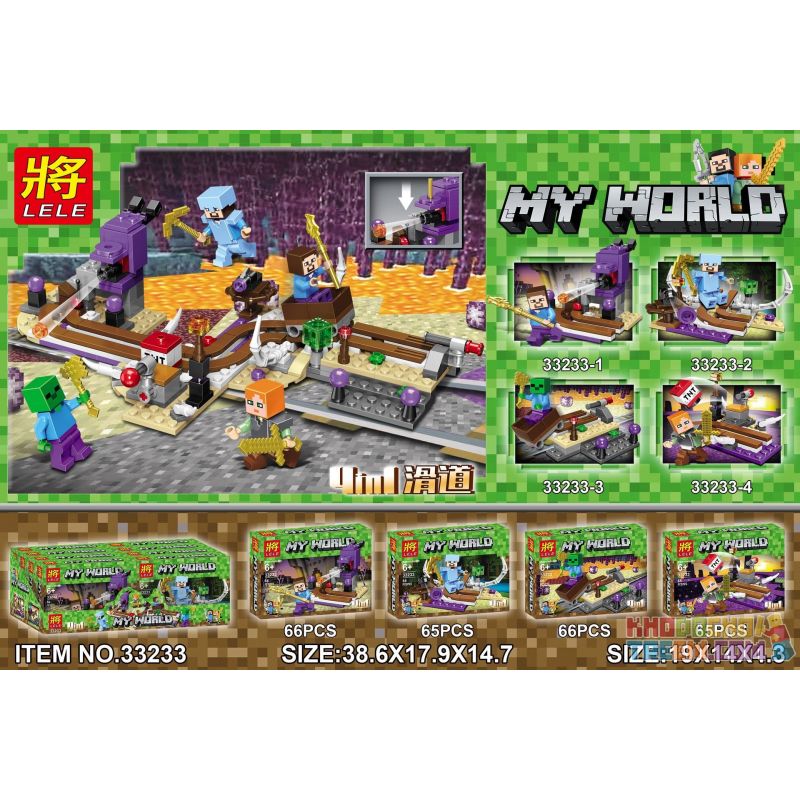 LELE 33233 non  TRANG TRÌNH BÀY 4 TRONG 1 bộ đồ chơi xếp lắp ráp ghép mô hình Minecraft MY WORLD Game Xây Dựng 262 khối