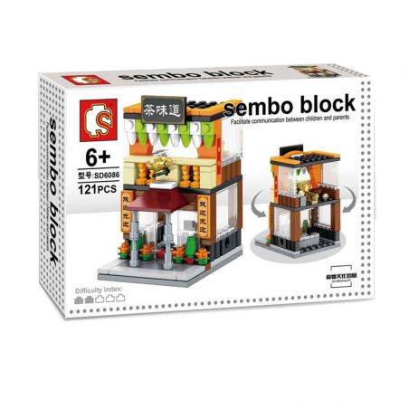 SEMBO WEKKI VIGGI SD6086 6086 non  QUÁN TRÀ HƯƠNG VỊ bộ đồ chơi xếp lắp ráp ghép mô hình Mini Modular SEMBO BLOCK Đường Phố Thu Nhỏ 121 khối
