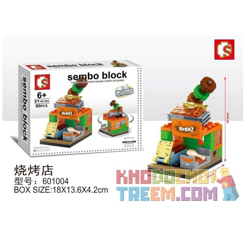 SEMBO WEKKI VIGGI 601004 non  CỬA HÀNG THỊT NƯỚNG bộ đồ chơi xếp lắp ráp ghép mô hình Mini Modular SEMBO BLOCK Đường Phố Thu Nhỏ 80 khối