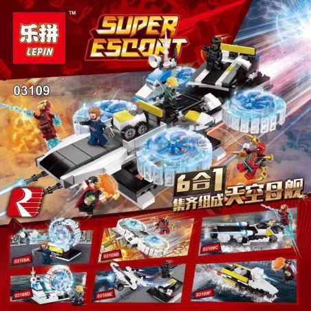 LEPIN 03109A 03109B 03109C 03109D 03109E 03109F non  SKY MOTHERSHIP 6 TRONG 1 bộ đồ chơi xếp lắp ráp ghép mô hình Super Heroes SUPER ESCORT Siêu Nhân Anh Hùng