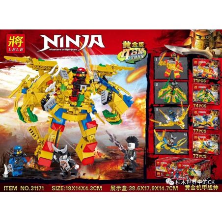 LELE 31171 non  SỰ KẾT HỢP CỦA GOLD MECHA GOD OF WAR EDITION 4 bộ đồ chơi xếp lắp ráp ghép mô hình The  Ninjago Movie NINJA MASTERS OF SPINJITZ Ninja Lốc Xoáy 295 khối