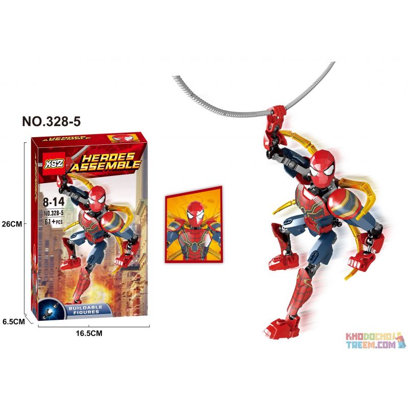 XSZ KSZ 328-5 non  NGƯỜI NHỆN bộ đồ chơi xếp lắp ráp ghép mô hình  HEROES ASSEMBLE Kỹ Thuật Công Nghệ Cao Mô Hình Phương Tiện 61 khối