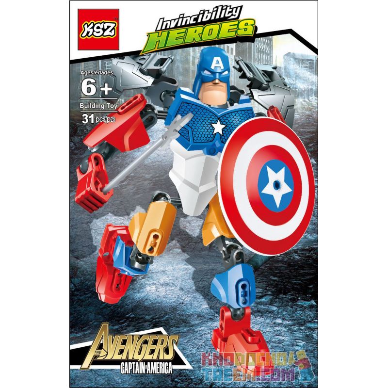 XSZ KSZ 508 non  ĐỘI TRƯỞNG MỸ bộ đồ chơi xếp lắp ráp ghép mô hình Marvel Super Heroes INVINCIBILITY HEROES Siêu Anh Hùng Marvel 31 khối