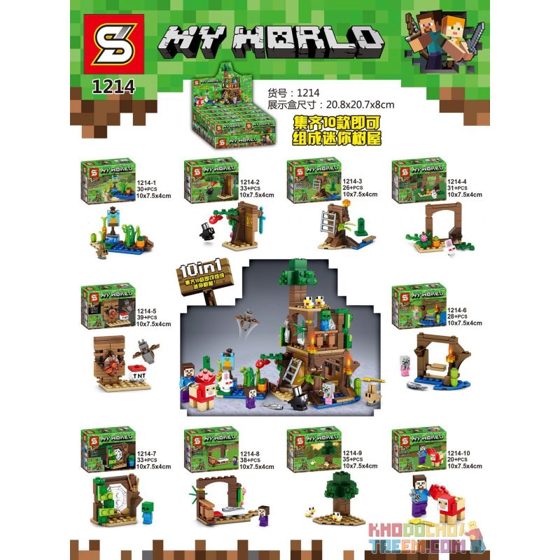 SHENG YUAN SY 1214 non  NHÀ CÂY MINI 10 SỰ KẾT HỢP bộ đồ chơi xếp lắp ráp ghép mô hình Minecraft MY WORLD Game Xây Dựng 313 khối
