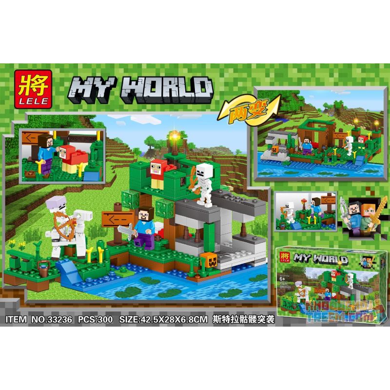 LELE 33236 non  QUẢNG TRƯỜNG bộ đồ chơi xếp lắp ráp ghép mô hình Minecraft MY WORLD Game Xây Dựng 300 khối
